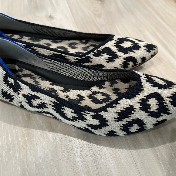 Rothy's Shoes - Rothy's Black and Cream Leopard Knit Pointed Ballet Flats